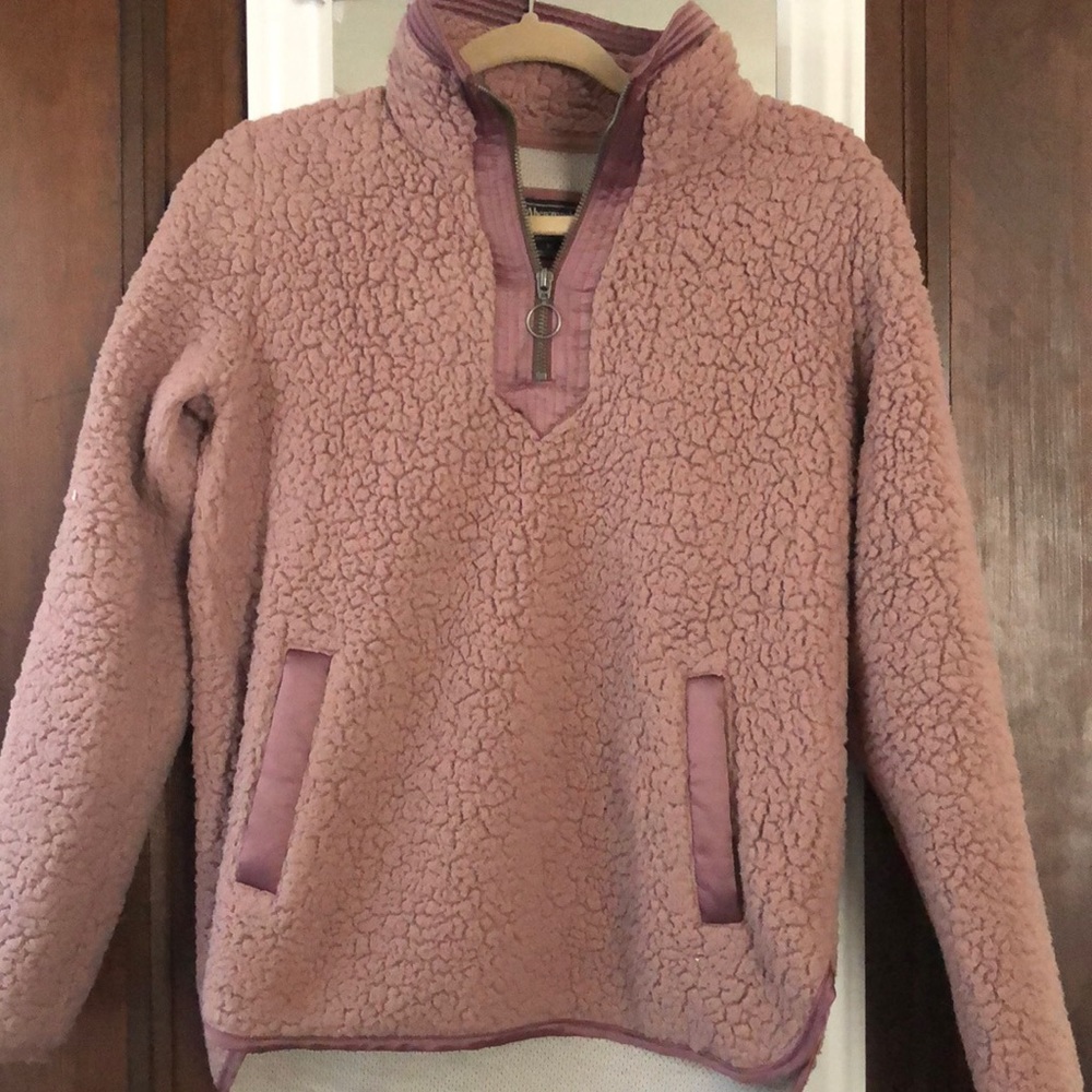 Abercrombie & Fitch Soft Sherpa Fleece Quarter Zip Up Pullover, Mauve